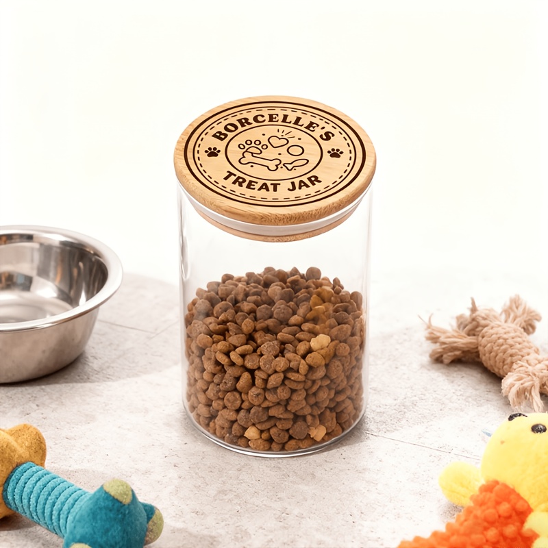 Personalized Dog Food Storage Glass Jar with Bamboo Lid