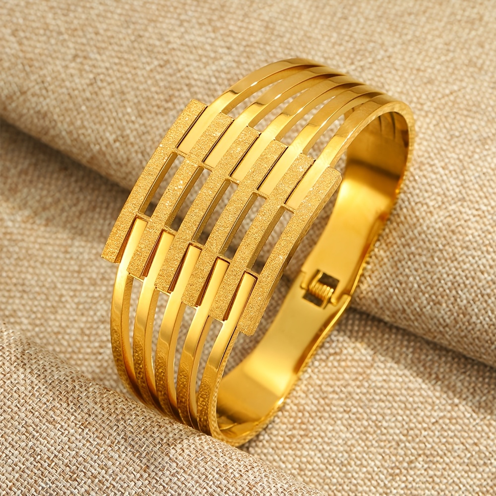 E-shop 1 Stück Chunky Goldener Edelstahl Armreif für Männer Frauen, Breiter Manschettenarmreif Armreif Armband Party Schmuck Geschenke