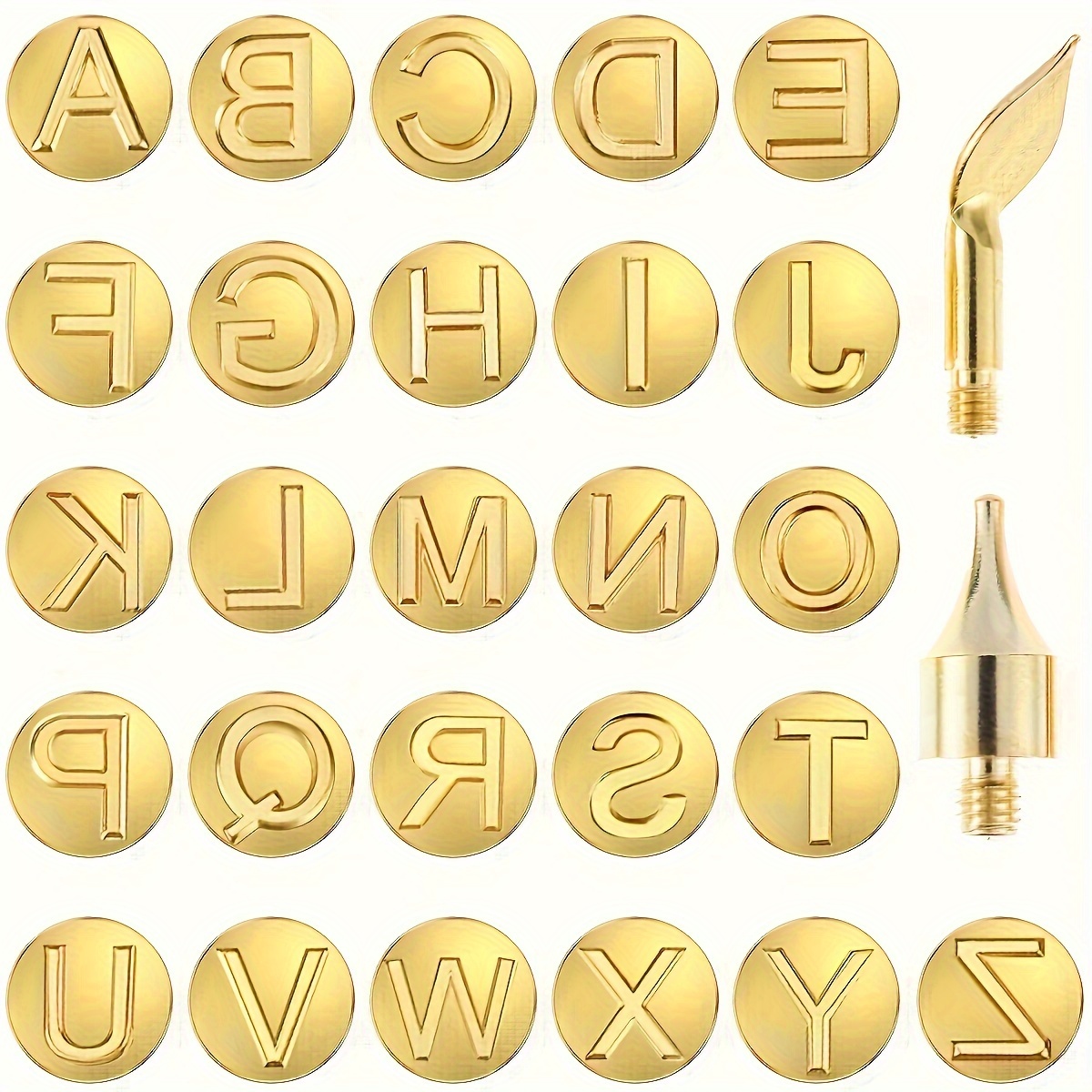 

28pcs Wood Burning Kit With Alphabet Tips - Copper, Yellow, No Assembly Required - Ideal For Embossing & Carving Crafts