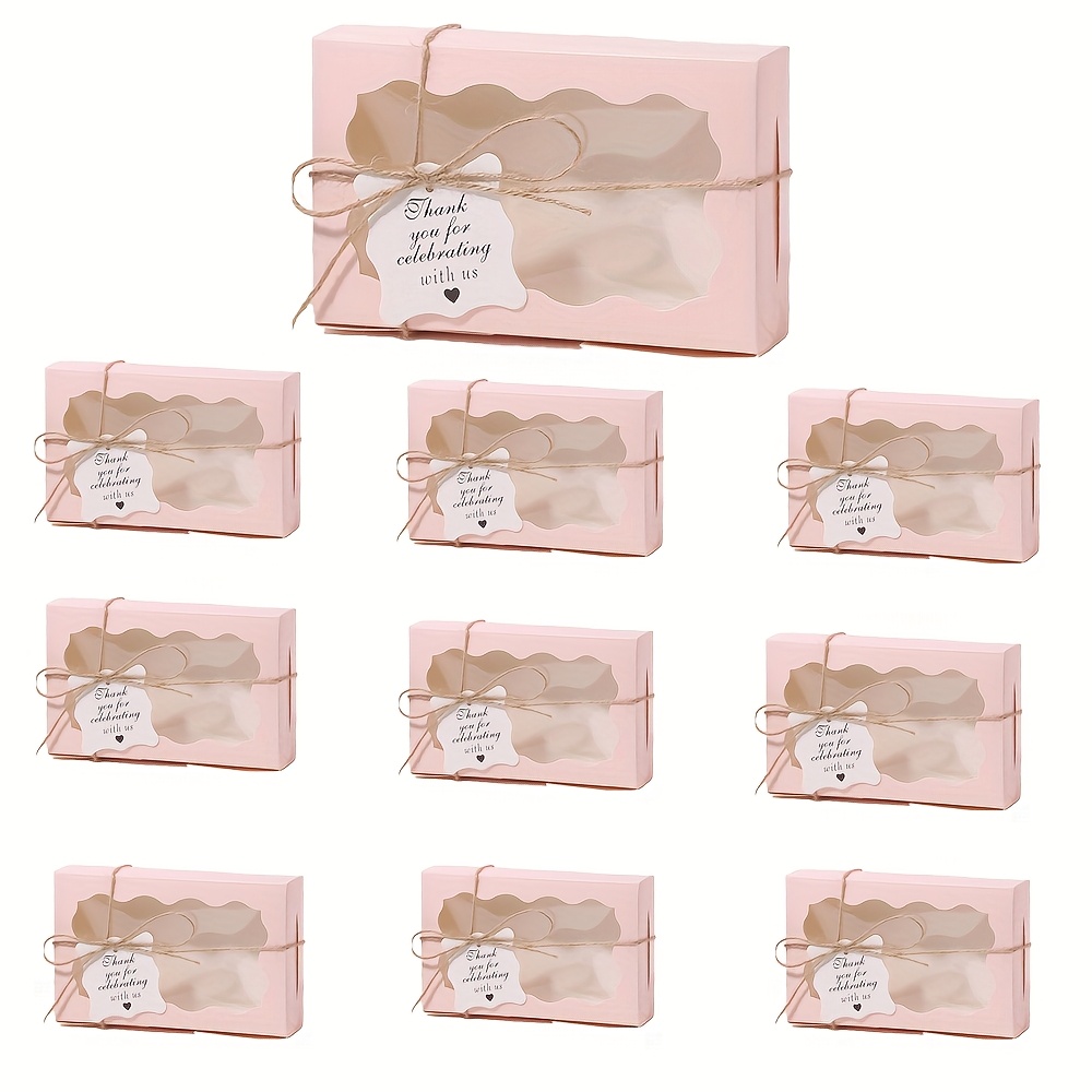 TEMU 30pcs (10 Boxes   10 Jute   10 Greeting Cards) Elegant Gift Box Set, Pink, , And White Paper Boxes With Transparent Window - Includes Jute And