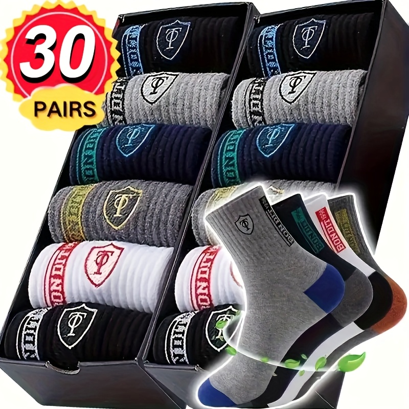 30 Paar Heren Zware Thermische Sport Sokken - All-Season Hardloop-, Gym-, Casual Sportsokken met Dikke Gevoerde Zool