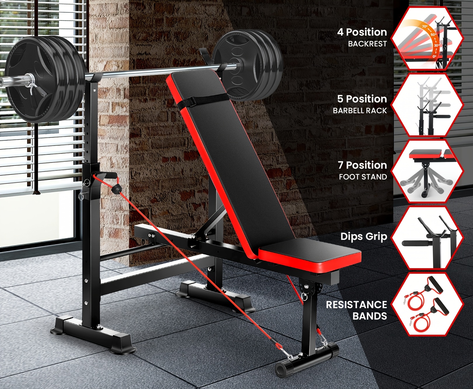 professional all in one weight bench set with squat rack adjustable foldable workout set with leg pad for home gym full body workout details 6