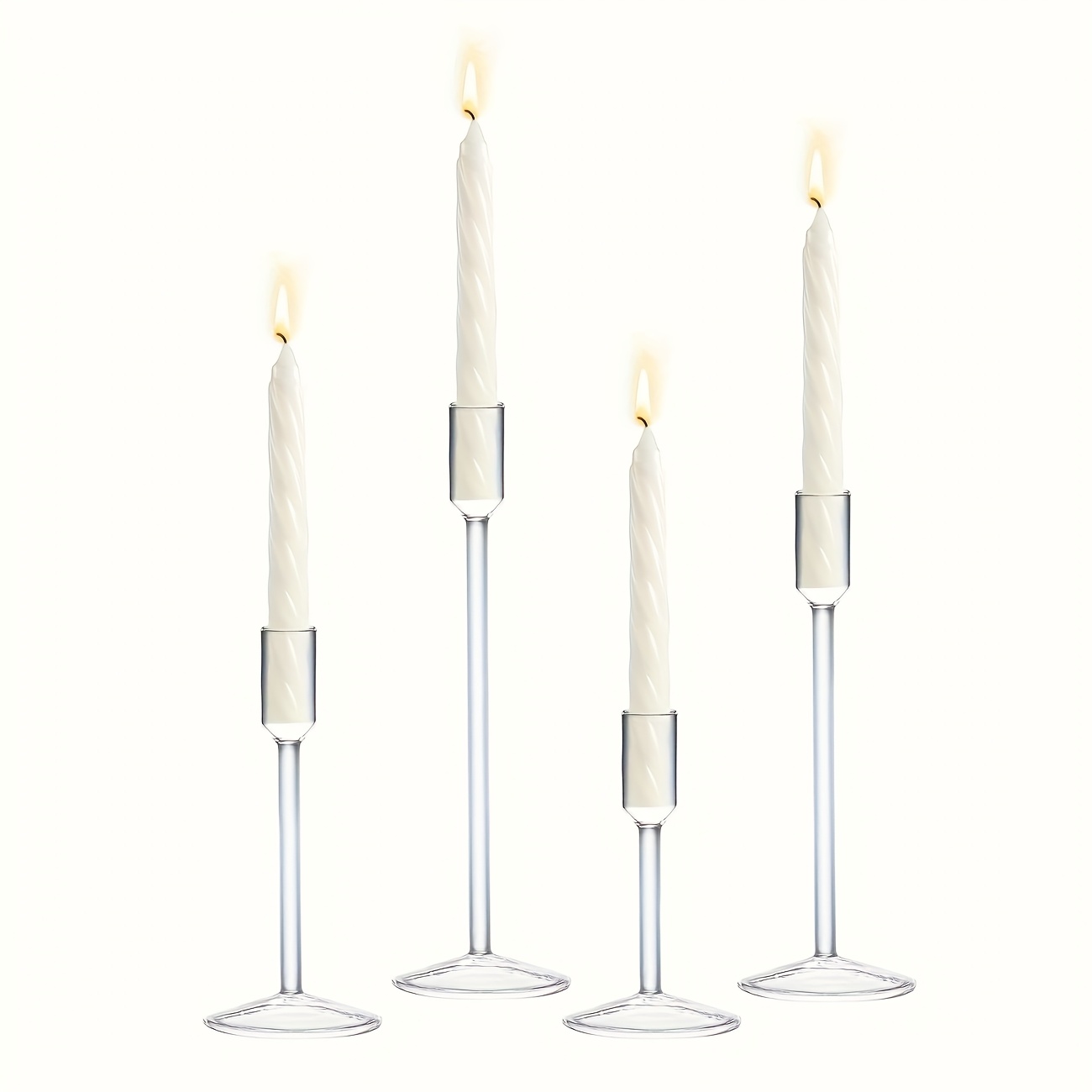 Image of 4pcs Glass Candlestick Holders, Elegant Glass Candlestick Set - Suitable For Table Centerpiece Decoration, Ideal For Home Parties, Weddings, Mother's Day, Father's Day, And , Home And Room Decor