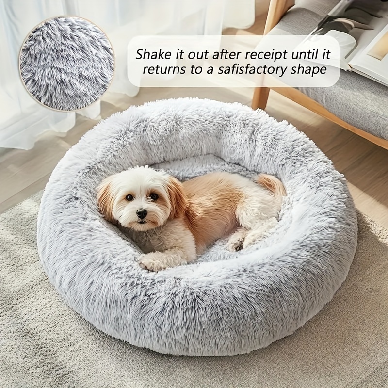 

1pc Cozy Donut Cuddler Bed - Soft, Fluffy, Fur, Warming, Plush Cushion For Small, Medium, Large Dogs And Cats - Multiple Sizes (15"/19"/23"/27"/31") For And Relaxation, Dog Mats For Sleeping