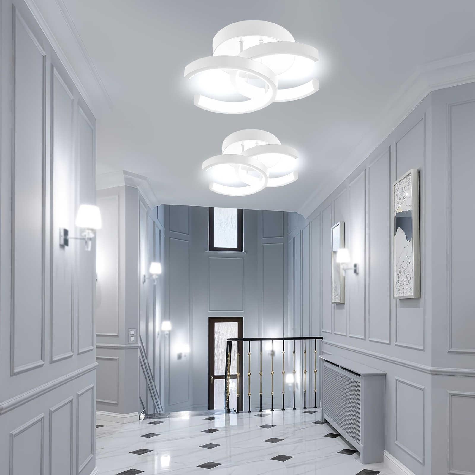 1pc Modern Minimalist Arc LED Ceiling Light, 3000-6000k Adjustable LED Ceiling Light, Black/White Metal Design, Wide Voltage Hardwired, for Hallways, Kitchens, Bathrooms, Stairs, Balconies, and Indoor Lighting, Indoor Lighting Solution|Sleek Ceiling Light|Adjustable Color Temperature, LED Ceiling Lights