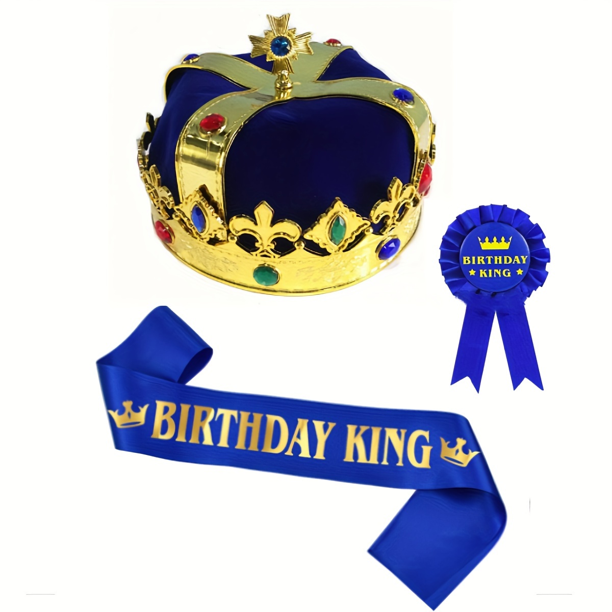 TEMU 3pcs Birthday Set, Includes Badge, Sash, And Hat, Birthday Decoration Props, Ceremonial Band Badge With Clip