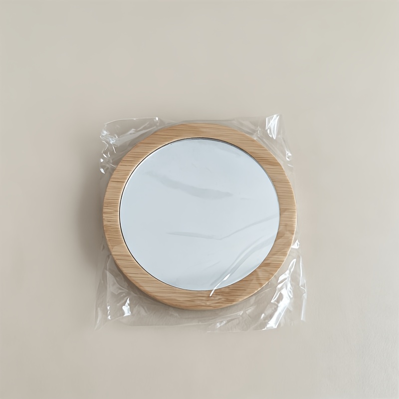 Image of 1pc Portable Travel And Moving Wood Mirror Compact Round Mirror For Beauty Makeup Handheld