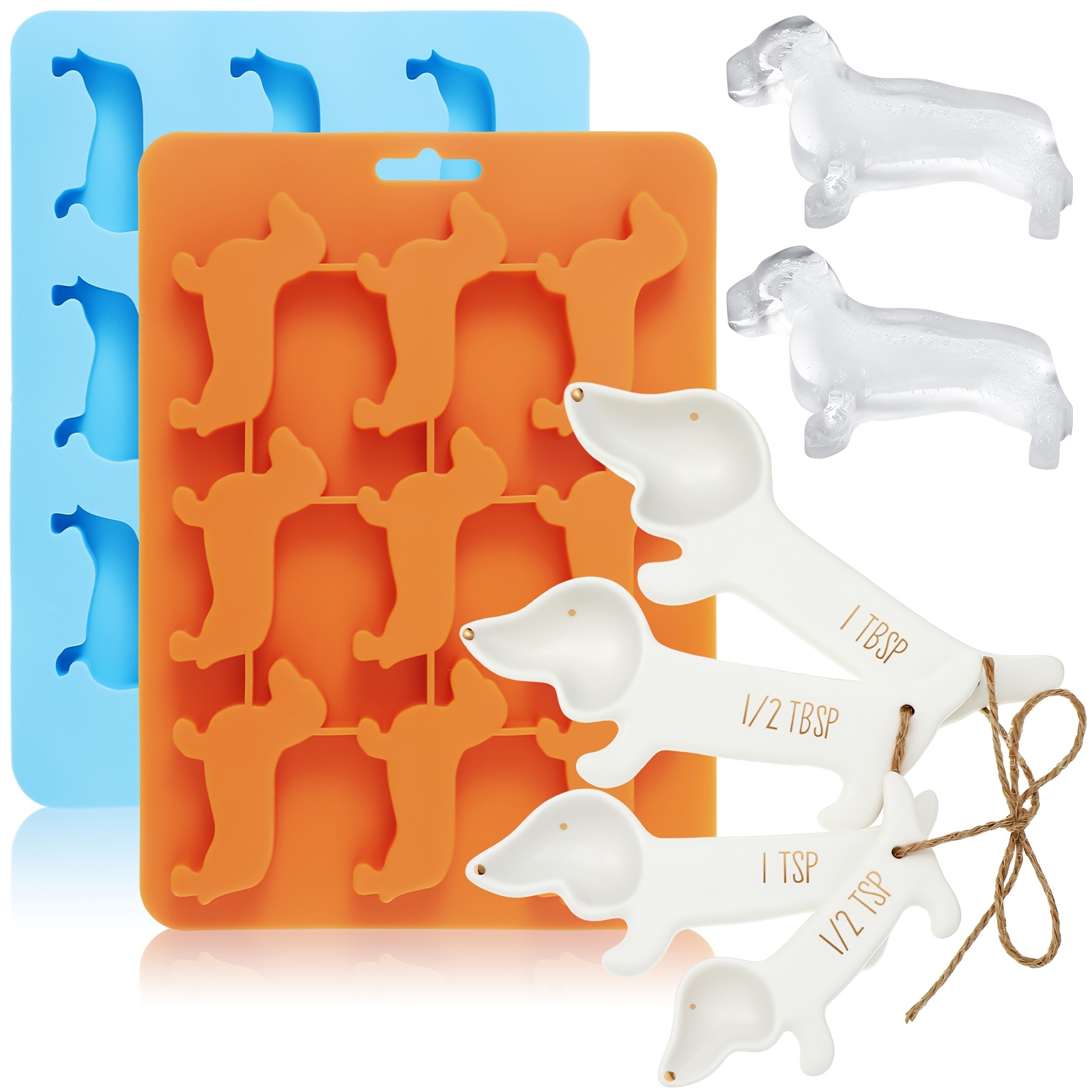 

6pcs Christmas Dachshund Gifts Set 2 Dachshund Shaped Silicone Ice Cube Trays And 4 Measuring Spoons Cute Kitchen Accessories For Christmas Birthday Party Funny Gift