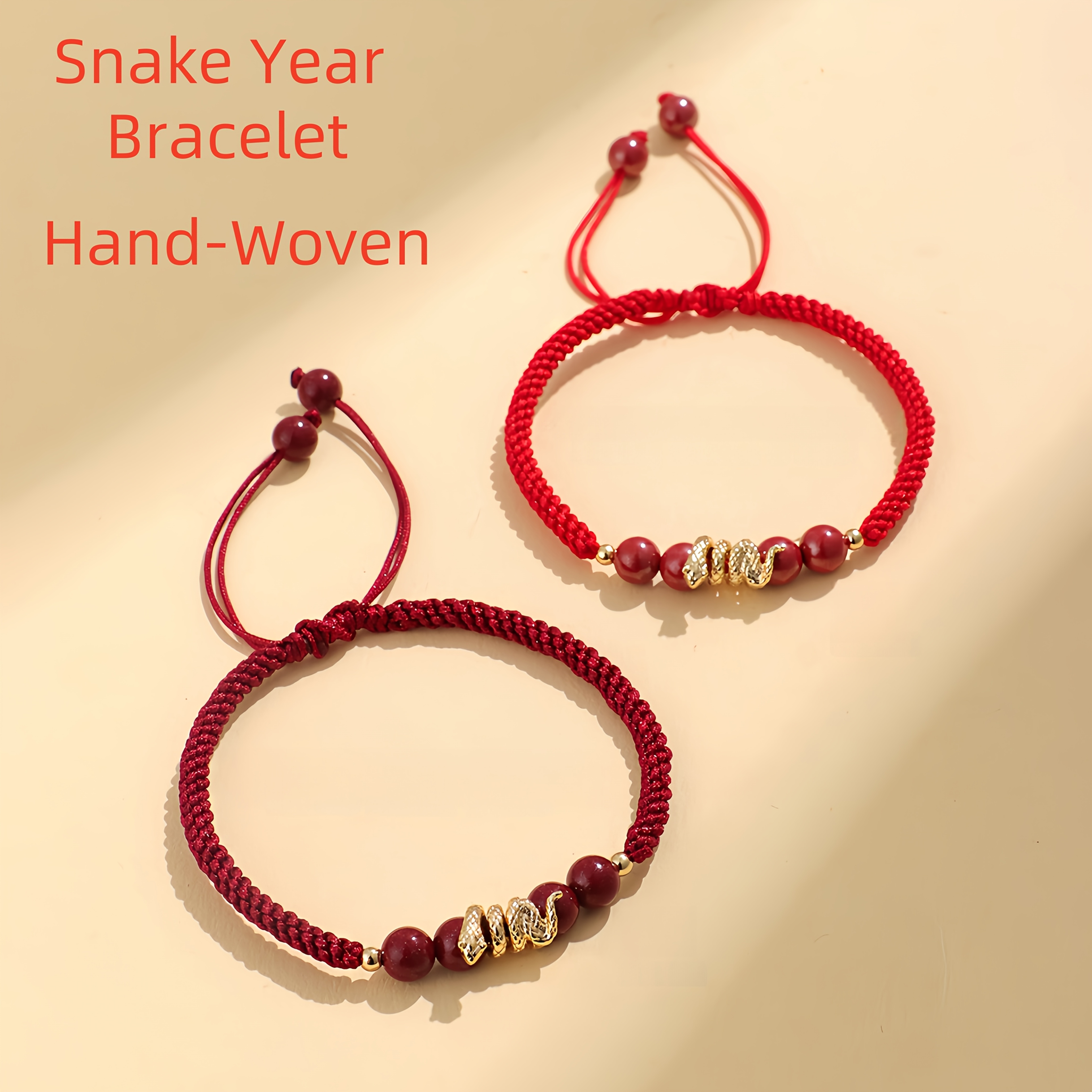 

1pc Hand-woven Snake Year Bracelet, Natural Stone Charm, Red & Dark Red, Unisex, Animal Theme, Daily & Gift , Valentine's Day, All , & South Korea