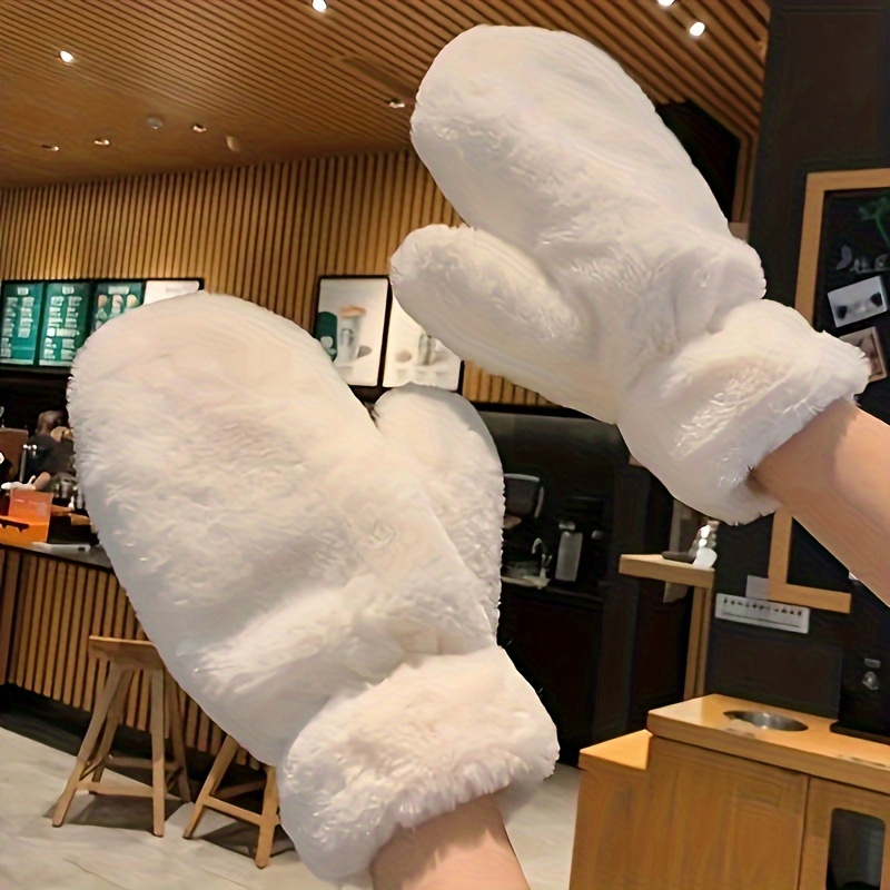 1 Paar Damen Niedliche Se Weiche Einfarbige Plsch Flauschige Winter  Warme Handschuhe, Elastisch, Lssige Wochenendkleidung, Dicke Winddichte  Vollfinger Handschuhe