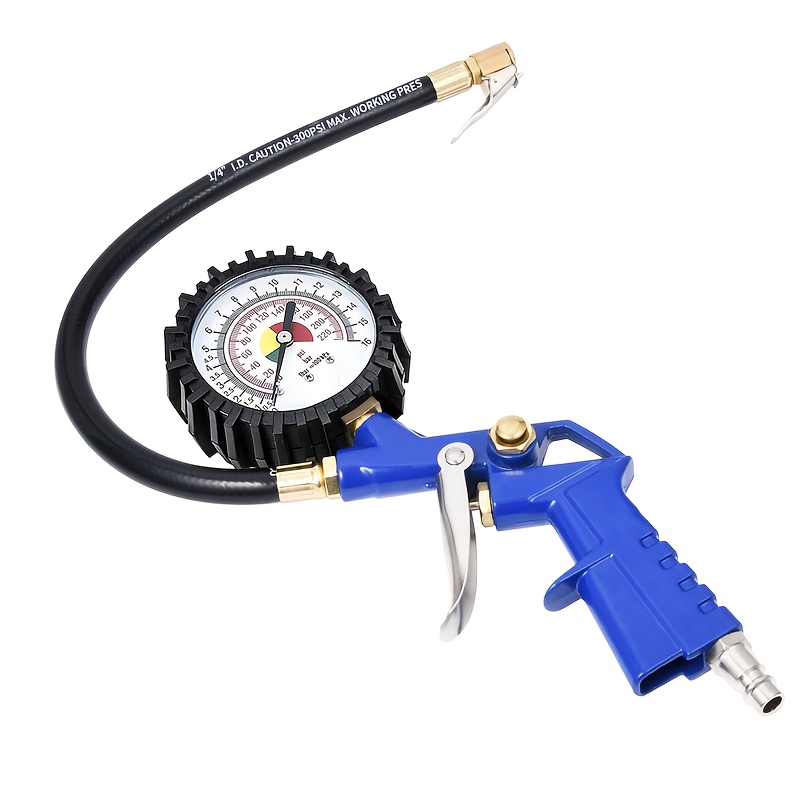 

Heavy-duty Tire Inflator With Pressure Gauge, 0-220 Psi 16 Bar, Metal Construction, Data, With Rubber Hose And Quick Connect Plug/air For Car, Truck, Bike, Motorcycle