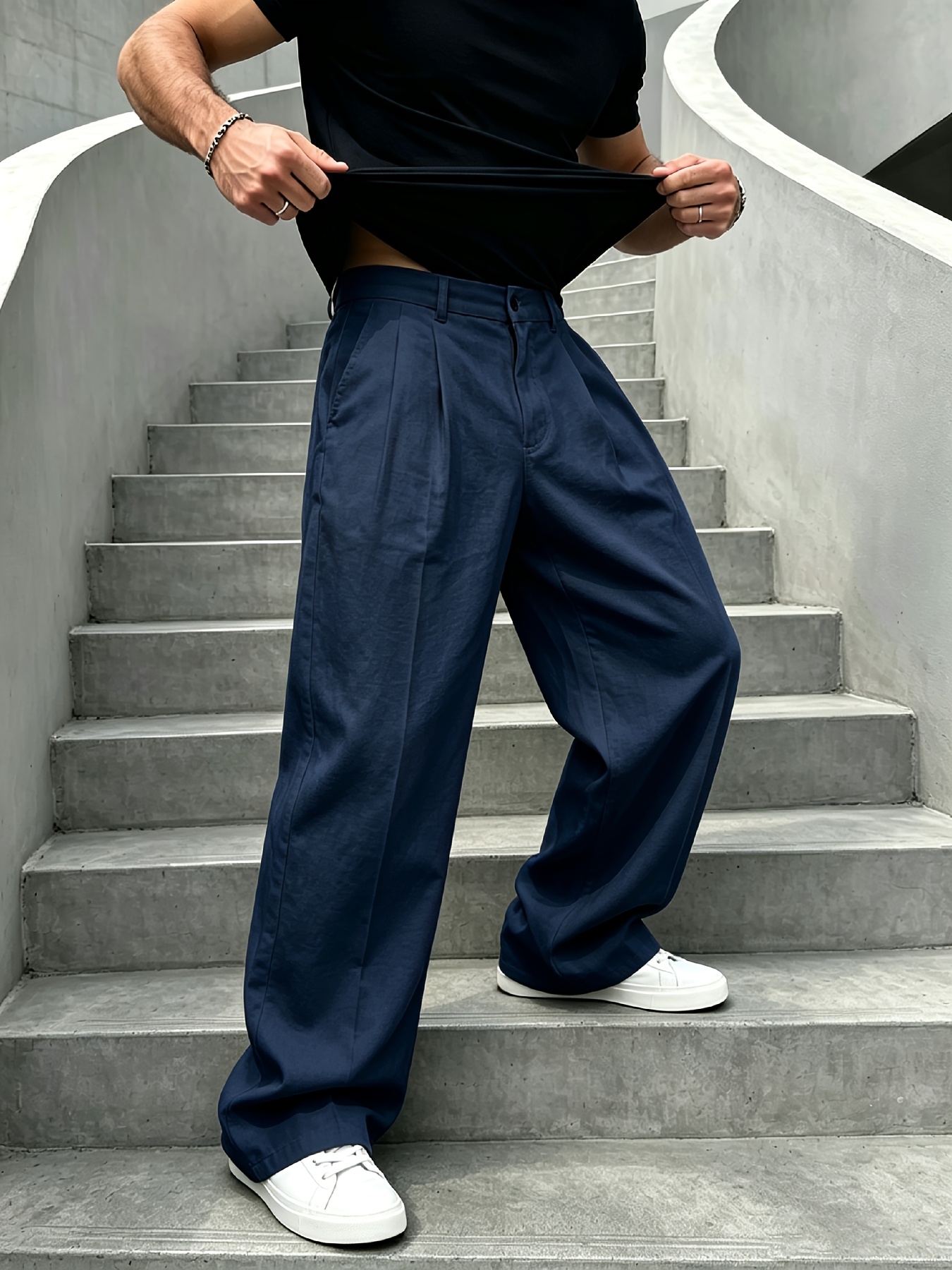mens solid color casual linen dress pants functional slant