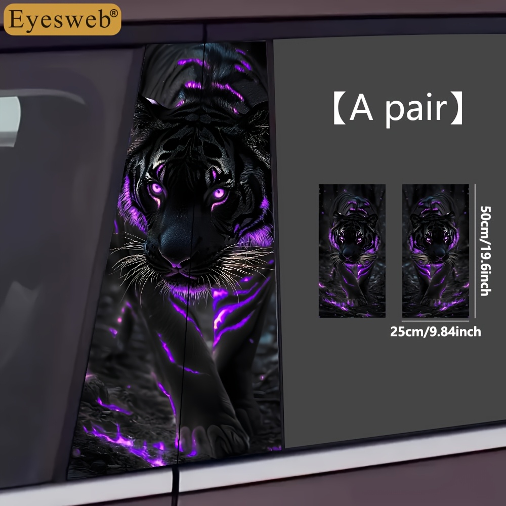 Pack Of 2 Luminous Tiger Car Stickers - Self-adhesive Waterproof Vinyl Neon Door Post Decal, Black And For Night Visibility, Vehicle Night Visibility, Self-adhesive Flower 2d Plane