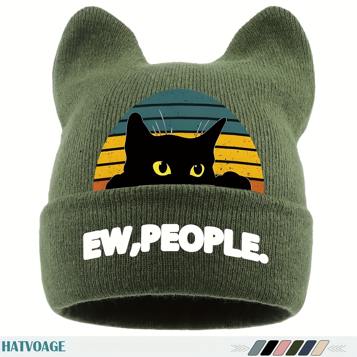 TEMU 1pc Unisex Winter Beanie Hat With Kitten Ears - Thick Plush Ear Flaps, Breathable & Stretchy Cap Suitable For Outdoor Activities, Christmas Gift