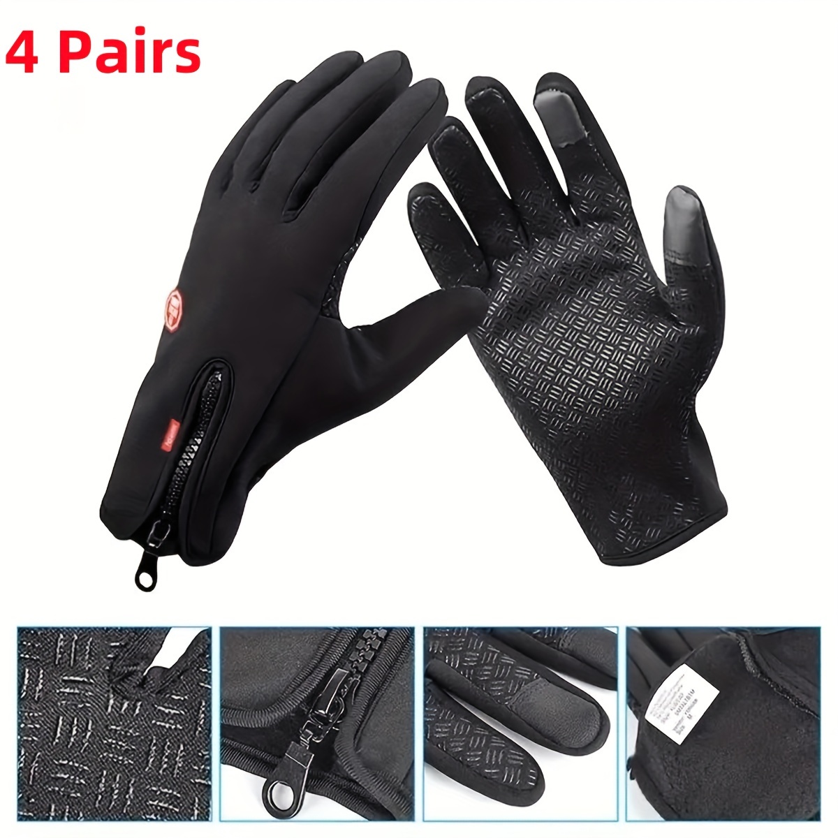 

4 Pairs Winter Cold-proof Gloves, Men's Waterproof Warm Gloves, For Running, Cycling, Driving, Fishing