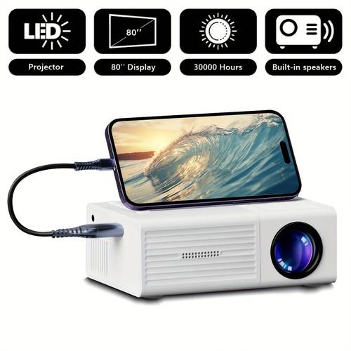 portable projector support 1080p usb connection remote control compatible with smartphones tablets laptops tv sticks and usb drives desktop mount lcd display power supply button control hdtv input 854 480 resolution large screen display modern projector movie projector