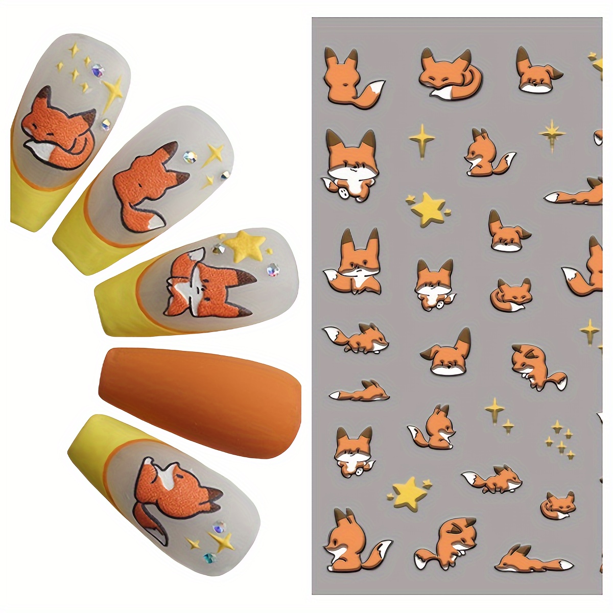 

3d Fox Print Silicone Nail Stickers, Self-adhesive Animal Print Nail Art, Reusable, Embellished, Matte Finish, No Fragrance, For Nail Art Accessories