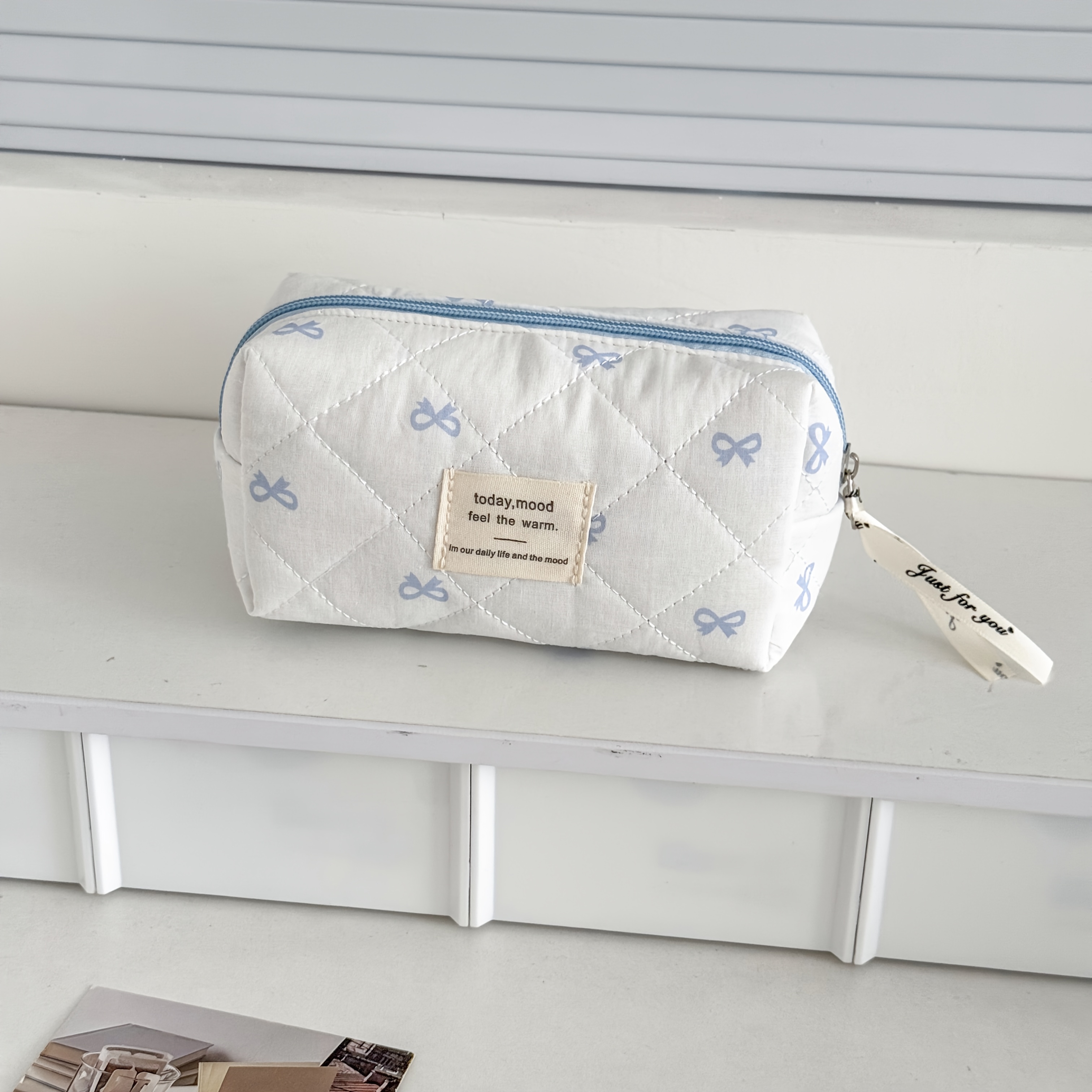 TEMU Sweet Bow Octagon Bag Makeup Bag Korean Ins Pencil Case Large Capacity Women's Desktop Stationery Box New High Aesthetic Storage Bag Pencil Case