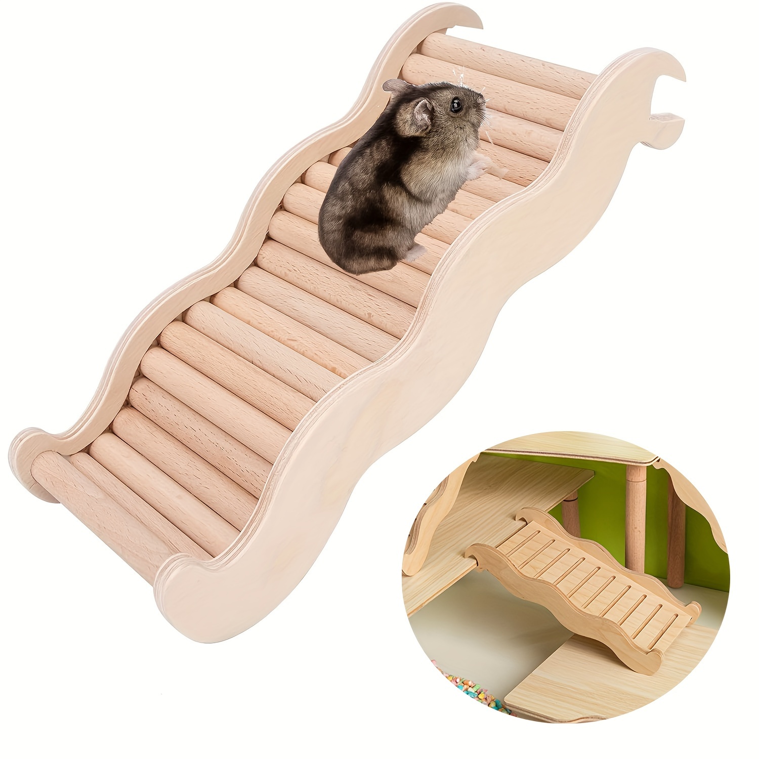 

Extended Wooden Hamster Bridge - Small Animal Climbing Ladder, Habitat Accessory For Pet , Pet-friendly And