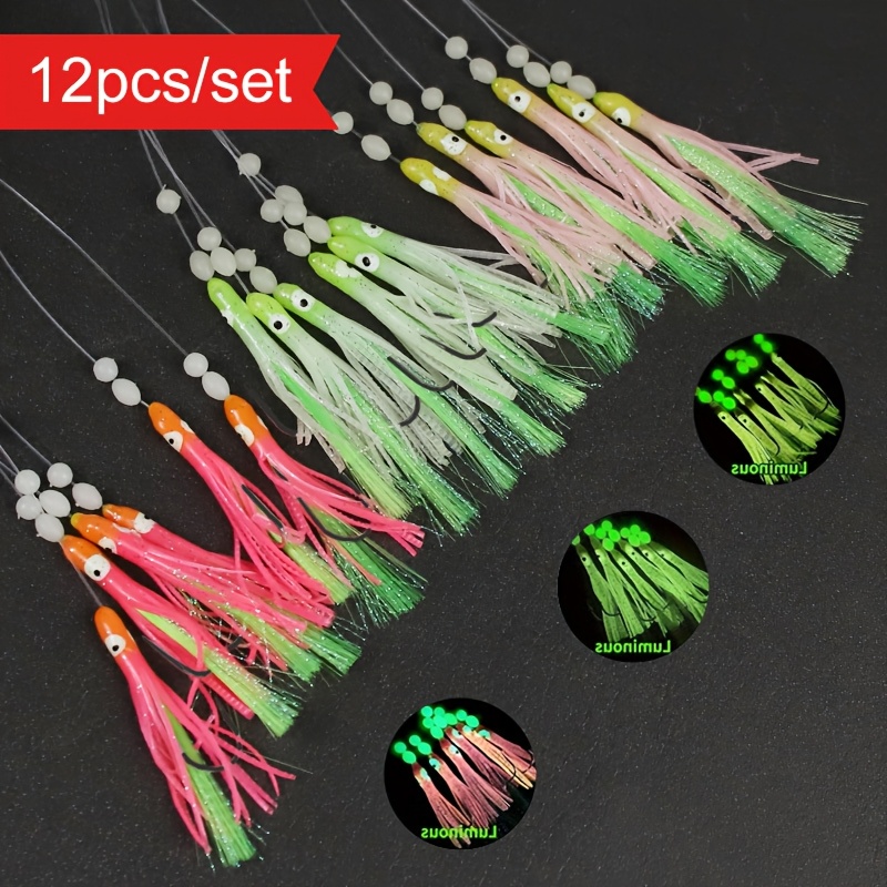 

12pcs Squid Fishing Lures Set, Soft Silicone Trolling Rig, Non-lead Marine Hooks, Color Pack