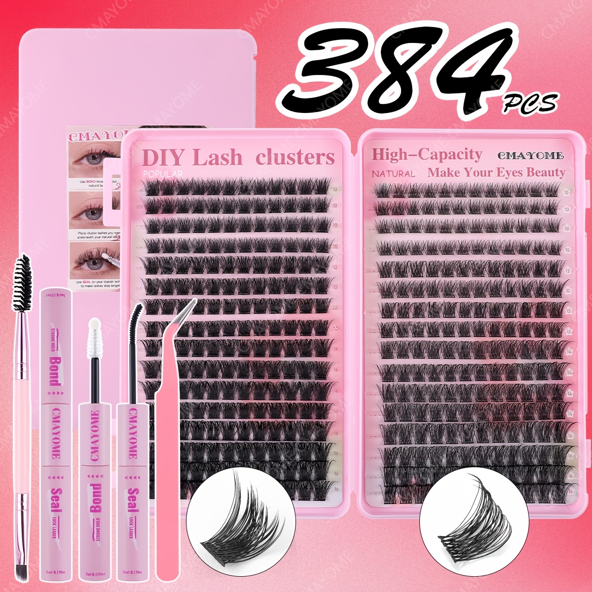 Image of 384/544pcs Double-style Single-cluster Eyelash Set, Natural And Full D- Mixed-length Lashes For Extensions, Soft Individual Lashes In Large Quantities, Portable And Makeup, Ideal Gift