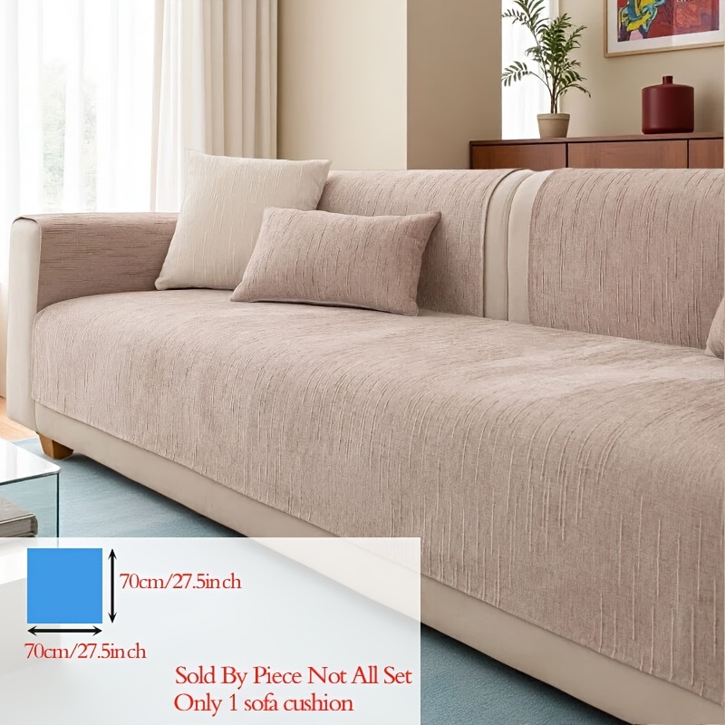 TEMU 1pc Solid Color Striped Chenille Sofa Cover, Pet-friendly, Machine Washable Anti-slip Sofa Pad, Breathable Sofa Cover, Multiple Sizes Available,