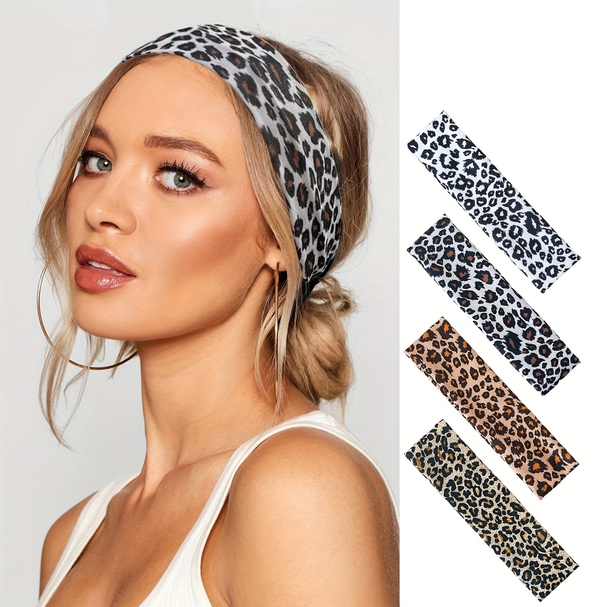 

4pcs Chic Leopard Print Headband Set - , Non-slip Hairbands For Women & Girls - Yoga, Running & Sports