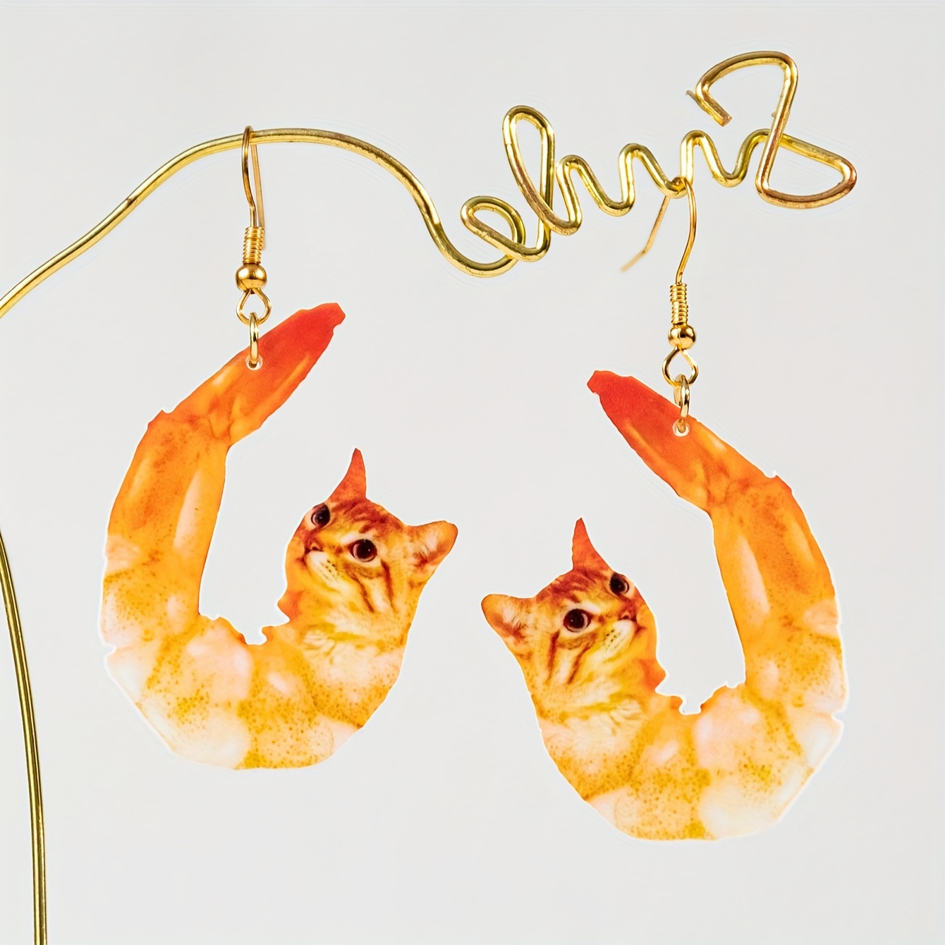 

Shrimp Cat Acrylic Dangle Earrings - Handcrafted, Stainless Steel Posts, Beach Parties & Summer Vacations