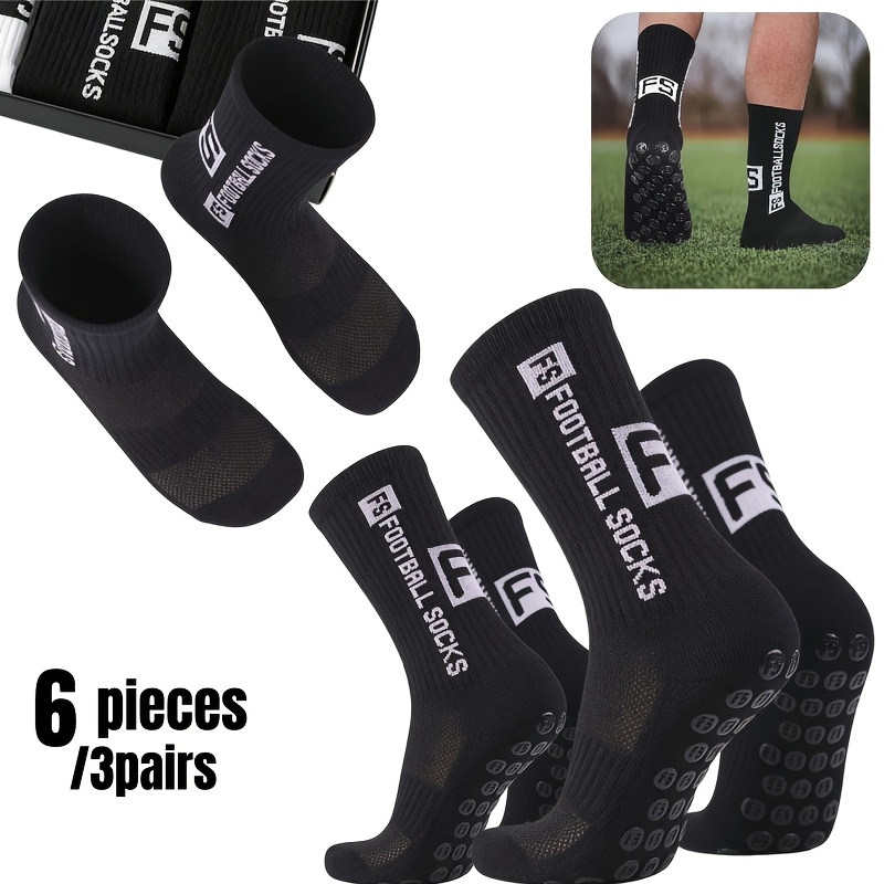 TEMU 6 pièces/3 paires de chaussettes de sport mi-hautes unisexes à poignée en caoutchouc antidérapante robuste, adaptées pour , le , le skateboard,