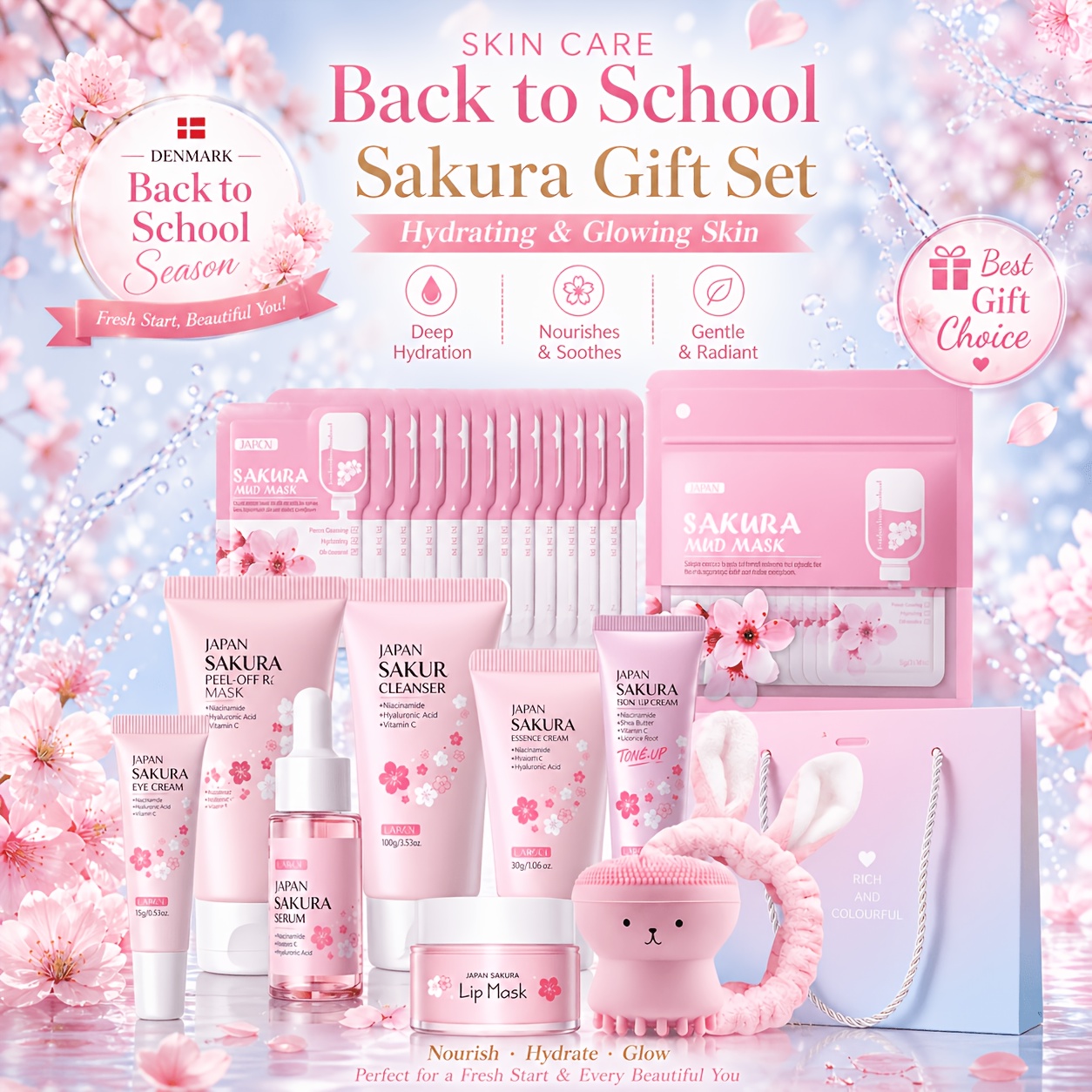 10pcs Sakura Skin Care Kit For Types - Care - , Moisturizing Cream Suitable For Travelling - Holiday Gift For Mother's Day Valentine's Day Thanksgiving