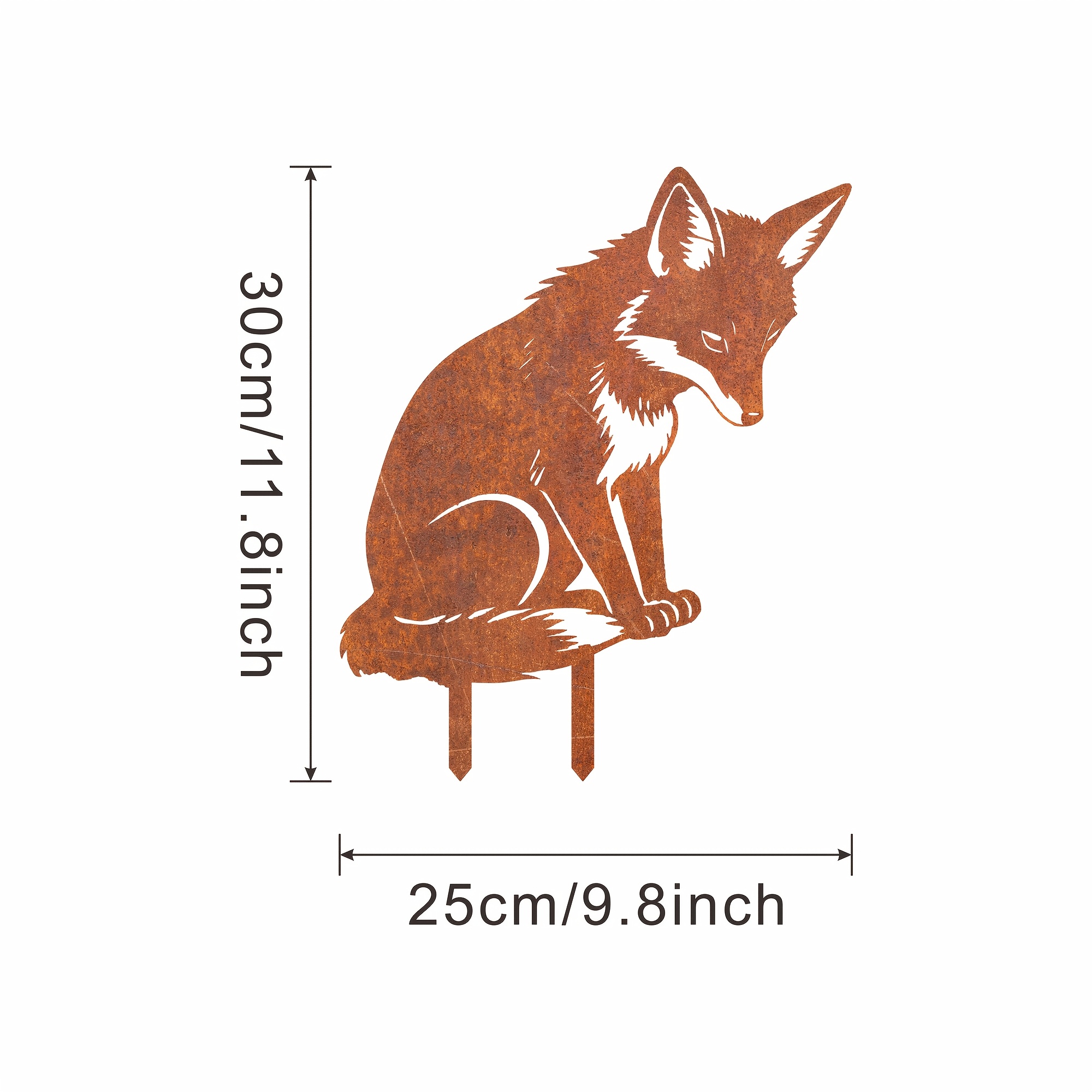 E-shop [2D Flach] Rostiger meditativer Fuchs Gartendekoration für den Boden, Vintage Metall Fuchsstatue in Rostfarbe, rustikale Hofdekoration