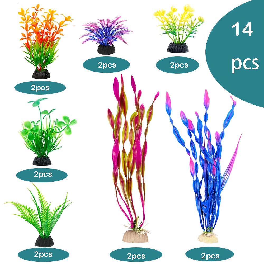 Image of Set Of 14 Bright And Colorful Synthetic Plants For Aquariums - Long-lasting Decorations To Enhance The Of Your Aquatic Environment