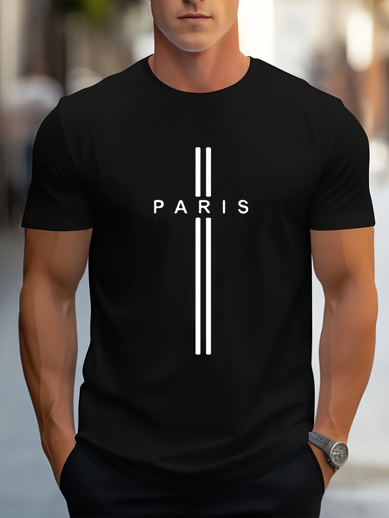 Men'S Sports Top with a PARIS Letter Pattern Print
