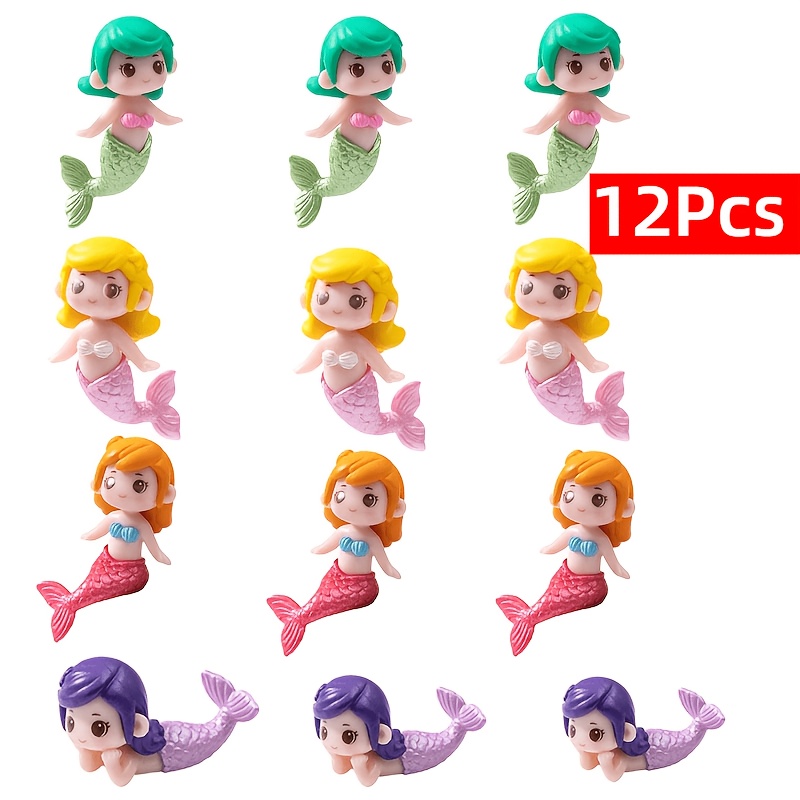 TEMU Mermaid Figurines 12-pack Colorful Resin Cute Miniature Design Suitable For Micro Landscapes, Aquarium Decoration, Cake Topping, Crafts, Party
