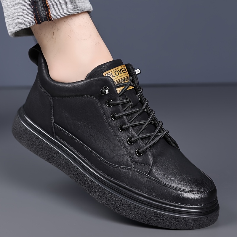 Men's Mid-Top Casual Sneakers - Lace-Up Design with Textured Finish & Chunky Platform Sole Comfortable Durable Footwear for Daily Casual, Streetwear & Weekend Wear