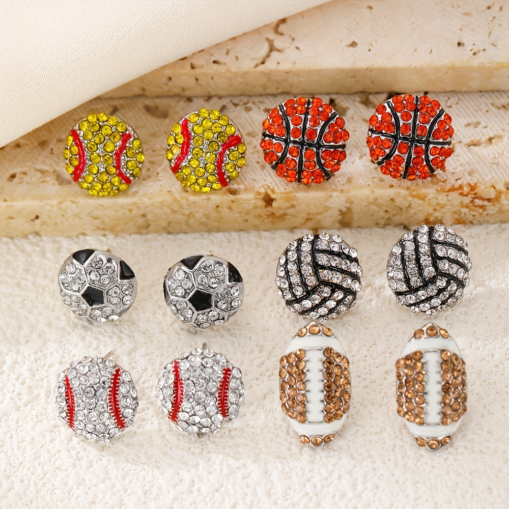 

Fashion Sports Stud Earrings, Rhinestone-embellished, Assorted Sports-, Soccer, Football, Basketball, Baseball, Women's Creative Fashion Jewelry