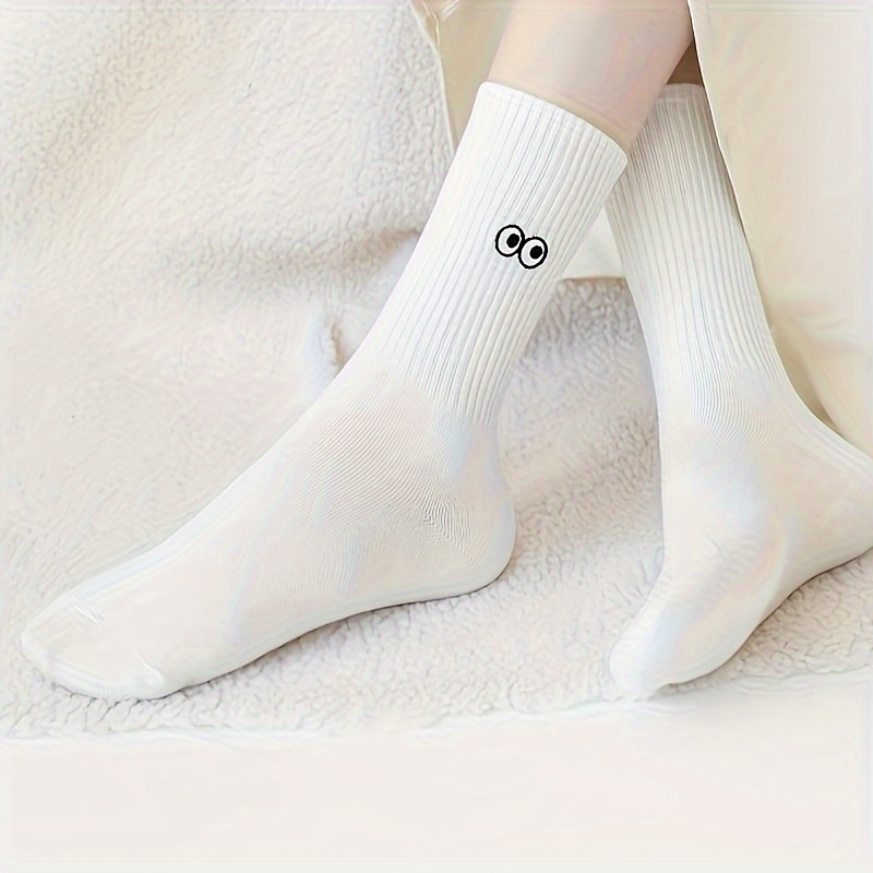 5 Pairs Women'S Mid-Calf Socks - Cute Cartoon-Themed Long Socks with Expressive Faces, Soft Breathable Warm Winter Socks for Everyday & Formal Outfits - Spring, Fall, Winter Fashion Accessories (5 Pairs), Cute Socks, Seasonal Fashion, Playful Design, Comfortable Fit, Trendy Socks, Fashionconscious Women