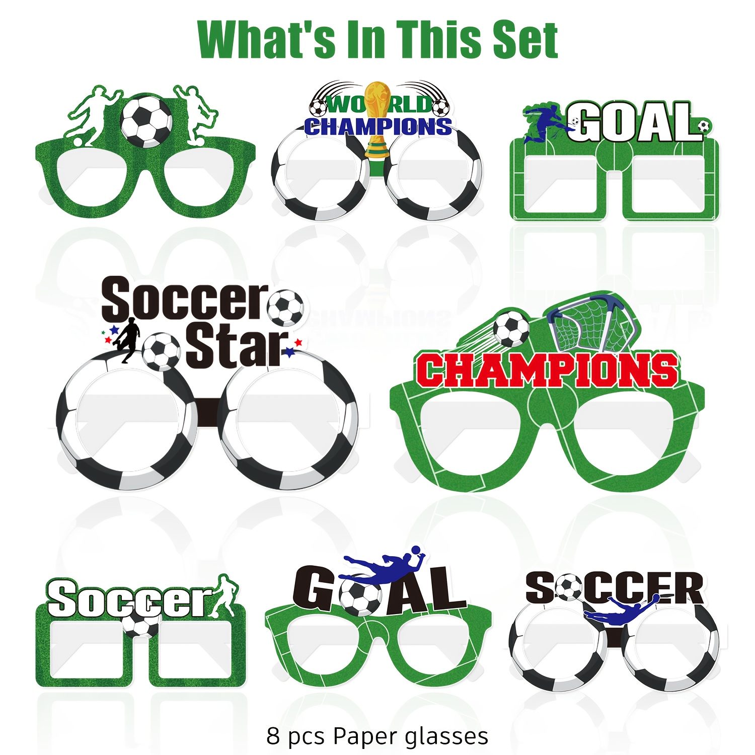 8/16pcs, Party Photo Booth Props, Multiple Styles Of Green Soccer Party Photo Glasses