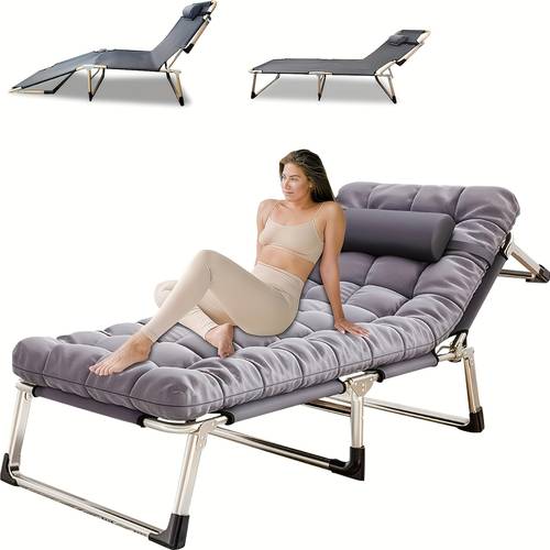 camping bed with mattress four speed folding camping bed can bear 330 portable bed is suitable for camping beach sunbathing poolside holiday gifts outdoor only
