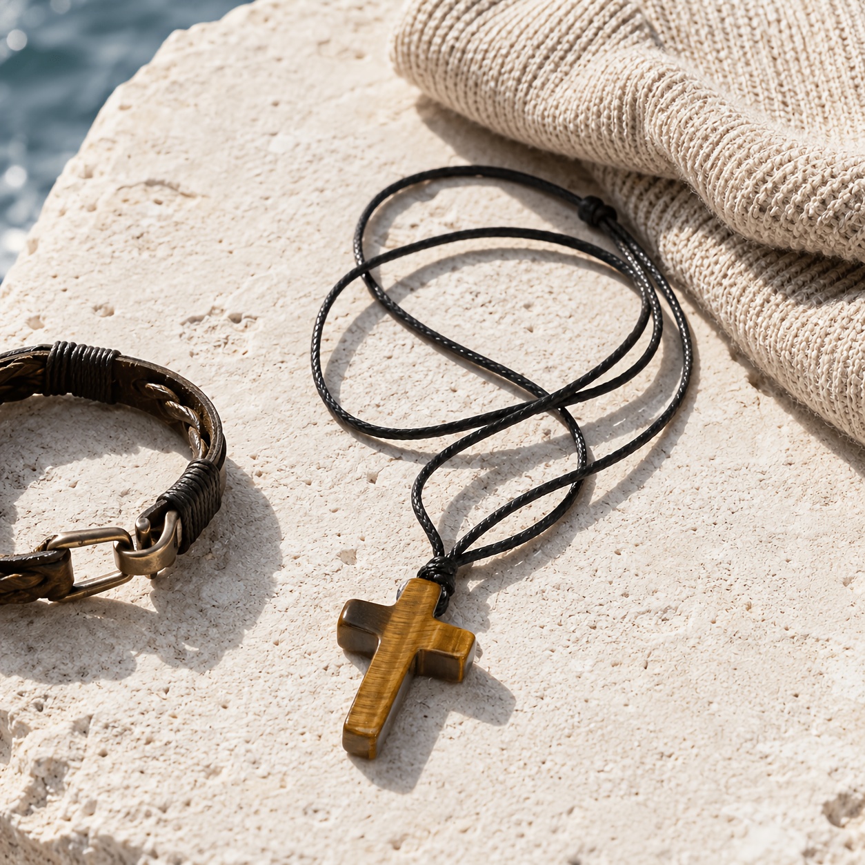 Image of 1pc Eye Cross Pendant Black Rope Braided Necklace, Vintage Minimalist Style, Suitable For Daily And Vacation Wear