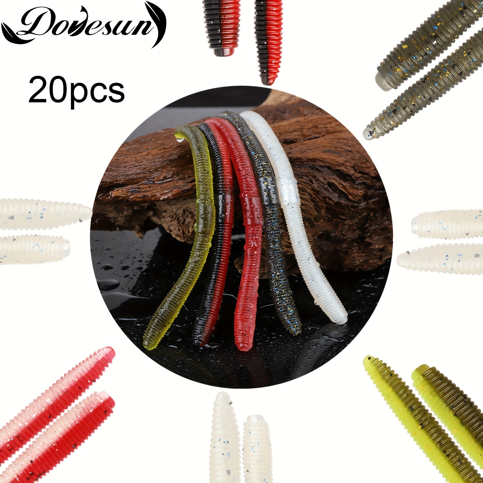 * 20pcs Wacky Worms For Bass, Wacky Rig Worms, Soft-Plastic Bass Trout  Fishing Worms