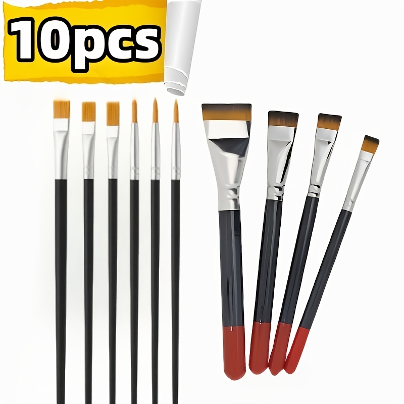 TEMU Set Of 10 Short-haired Nylon Paintbrushes Offered Colors. Large Brushes Feature Ergonomic Handles And Sturdy Synthetic Bristles, Oil Painting,