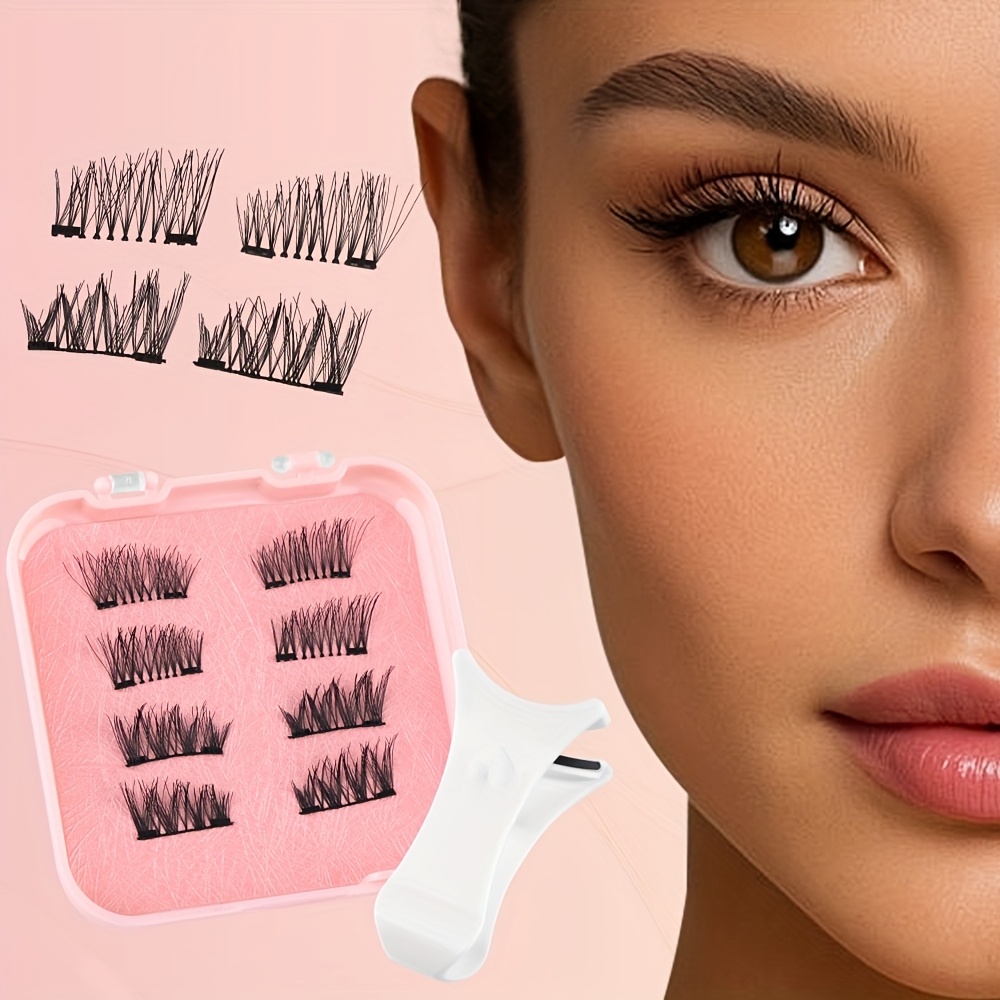 Image of Natural Long Magnetic Eyelashes, 3d Magnetic Eyelashes No Glue, Eye-lifting Eyelash Extension Kit, Suitable For Daily Wear, Work, Study, Travel, Party, Women's Gift