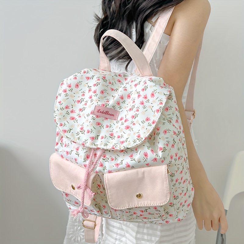 

Floral Print Backpack For Women, College Style, Fashionable And Versatile Small Backpack With Adjustable Straps