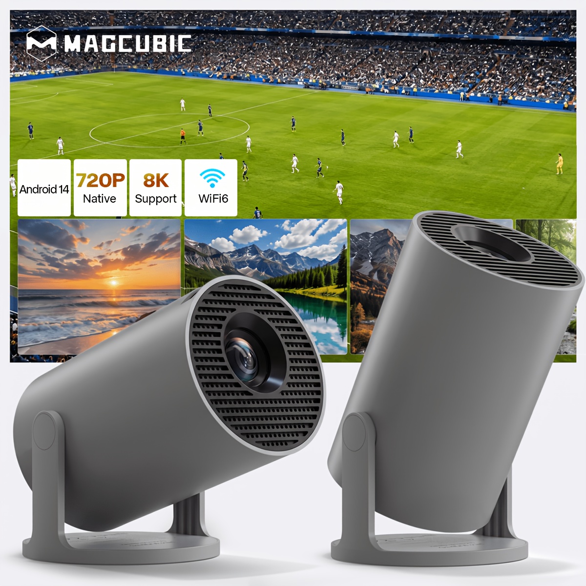 Image of Magcubic Hy300pro 180° Portable Projector 2026 Smart Tv With 14, Native 720p Support 8k, Auto Keystone Correction, Wifi6 Bt5.2, Manual Focus, Ultra- Cinema