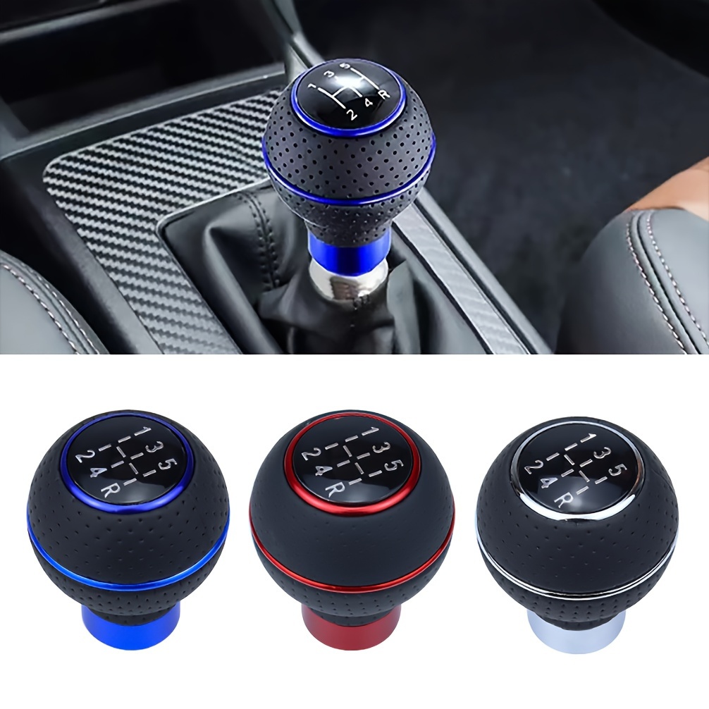 

Pu Leather 5-speed Manual Shift Knob, Universal Gear Shifter Lever Head With Racing Aluminum Adapters For Manual Transmission Vehicles