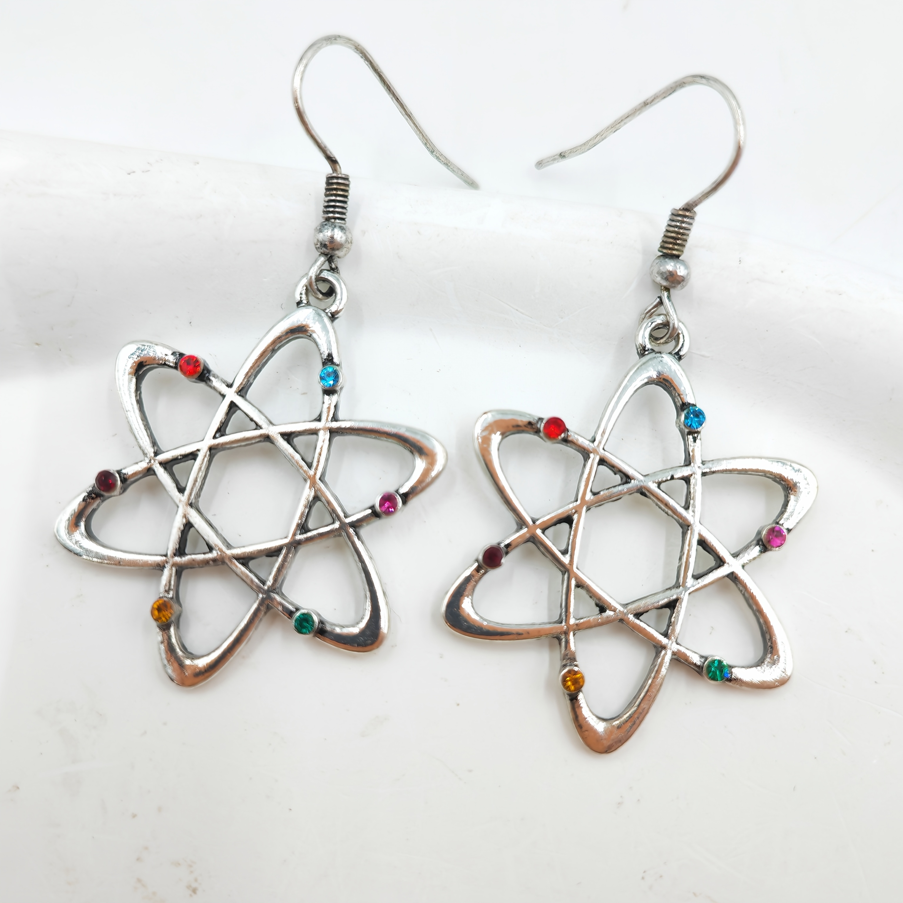 Image of Atomic Shaped Earrings, Silvery , Individual Niche Style Women's Trendy Accessory