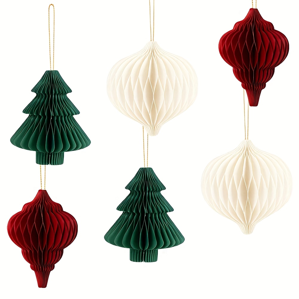 Image of 6pcs Hanging Honeycomb Paper Tree Ornaments, Pom Poms Tissue Paper Balls For Wedding Bridal Shower Birthday Party Festival Decorations