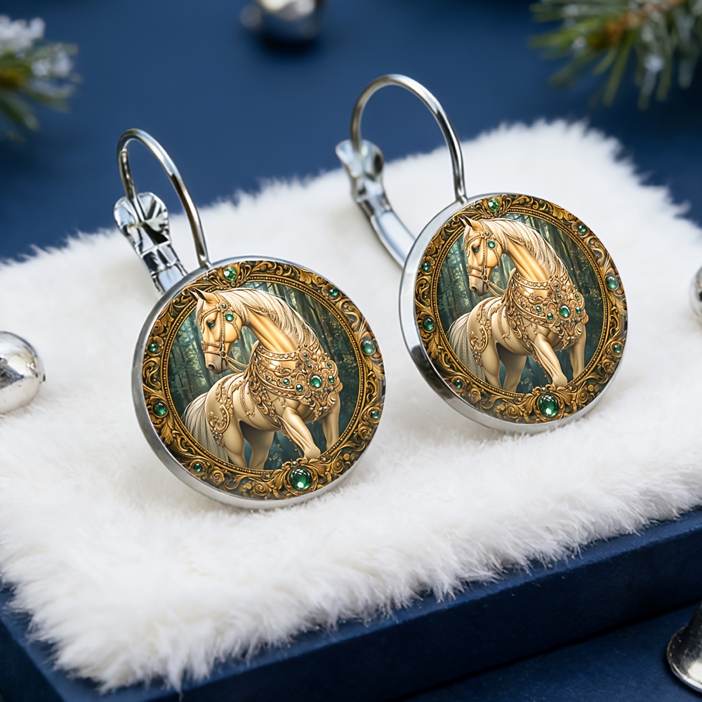 TEMU Elegant Green Earrings, Alloy Material With Glass Inlay, A Fashionable Gift For Women, Exquisite Earrings Suitable For Daily Wear