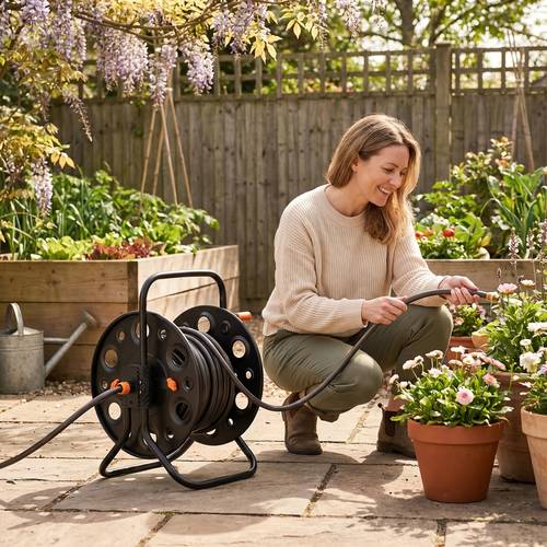 1pc metal portable watering flower car washing iron water pipe car storage rack hanging automatic hose reel portable household large gardening water pipe coiler